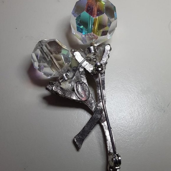 Hattie Carnegie Silver Double Flower Clear Crystal Brooch Pin - Picture 6 of 11